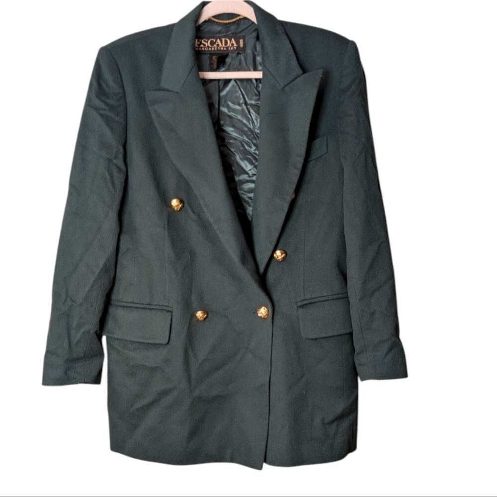 Vintage ESCADA Margaretha Ley Dark Green Wool cashmere Blazer Gold Button 40